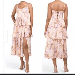 House of Harlow 1960 Floral Tiered Midi Dress in Cream and Purple medium